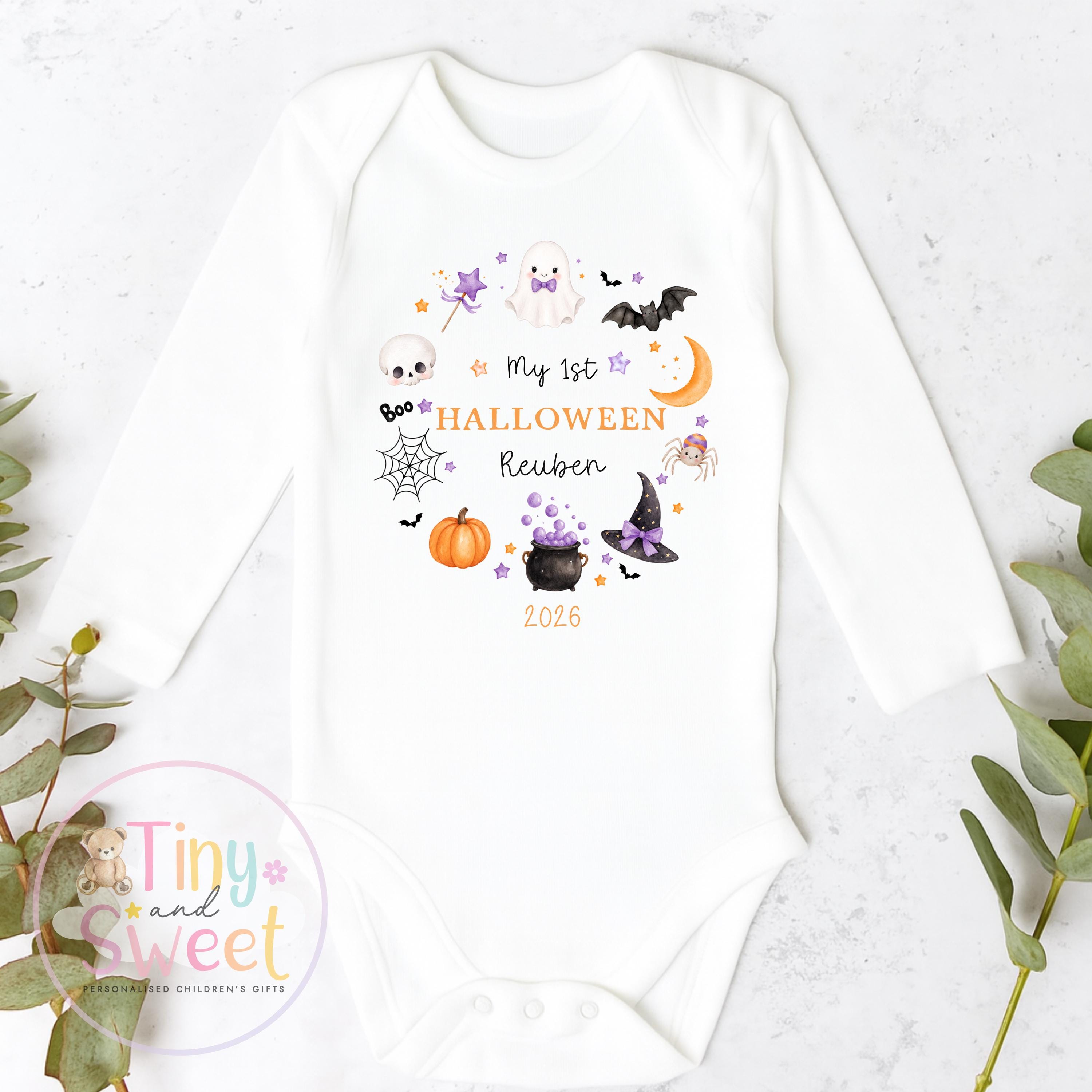 Personalised First Halloween Sleepsuit, Baby Halloween Outfit, Halloween Newborn Gift, First Halloween Babygrow, 1st Halloween Baby Gift