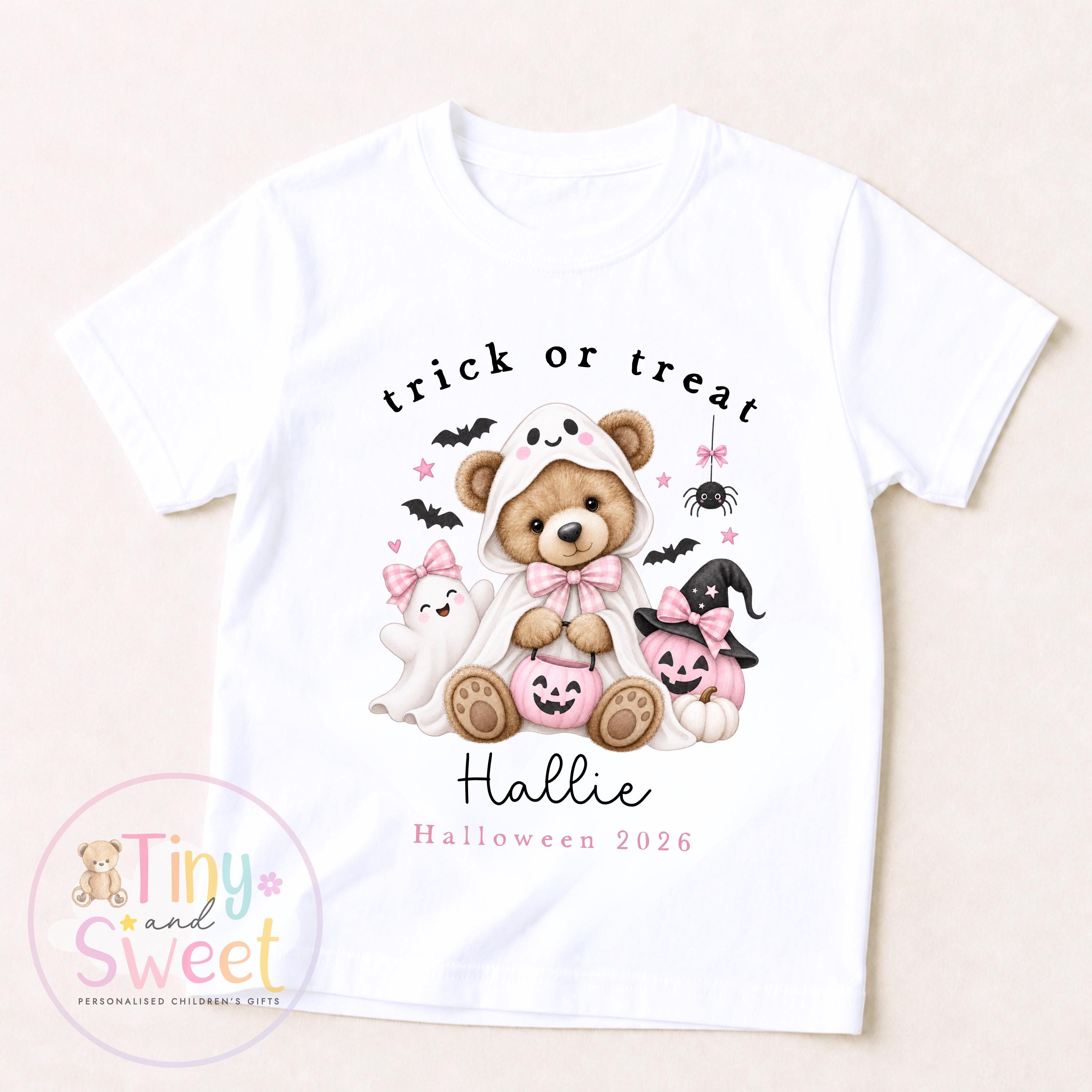 Personalised Halloween Sweatshirt or T Shirt for Kids, Halloween Top, Teddy T Shirt, Kids Halloween Outfits, Girls Halloween Gift