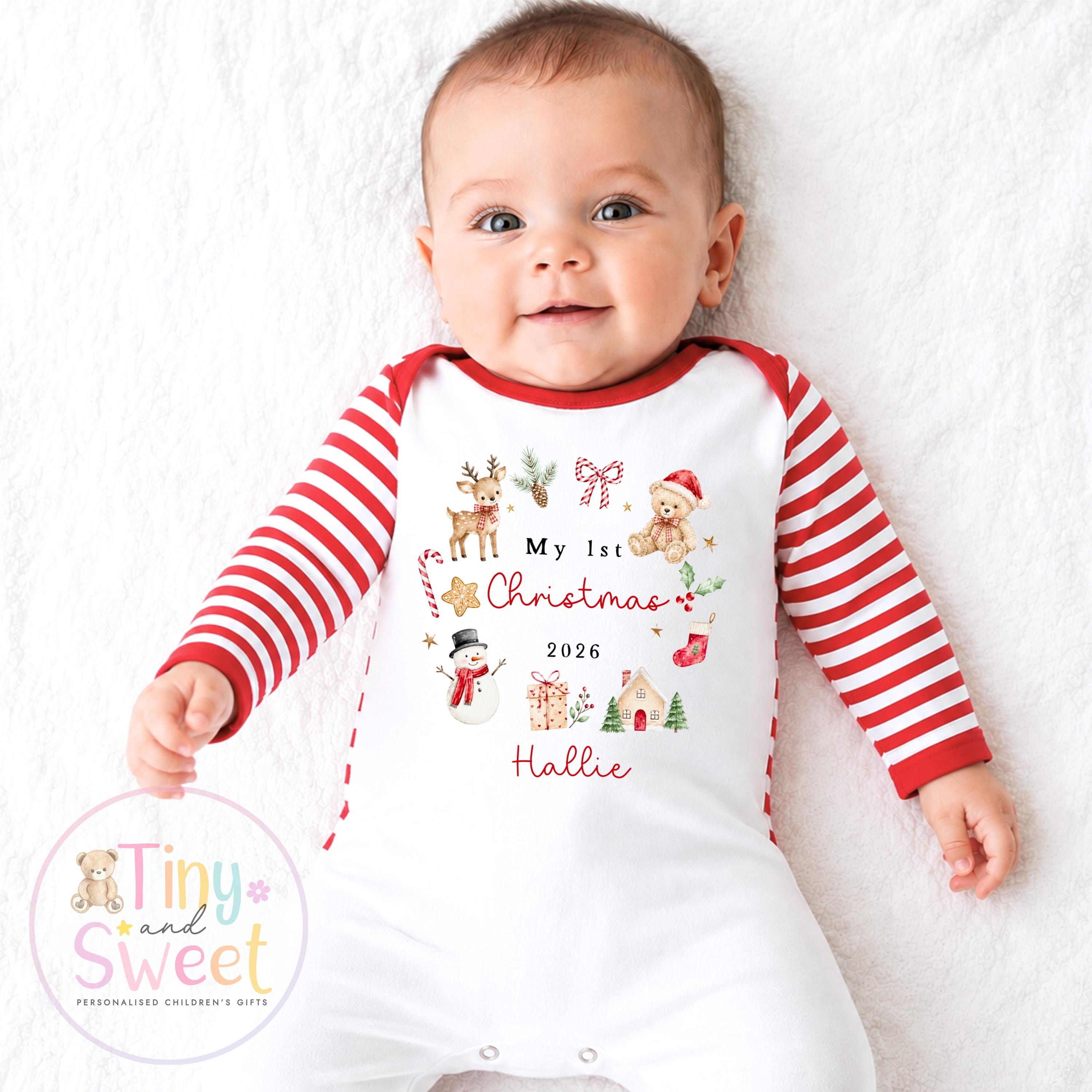 My First Christmas Sleepsuit, Personalised My First Christmas Babygrow, Baby’s 1st Christmas Outfit, Newborn Christmas Outfit, First Xmas