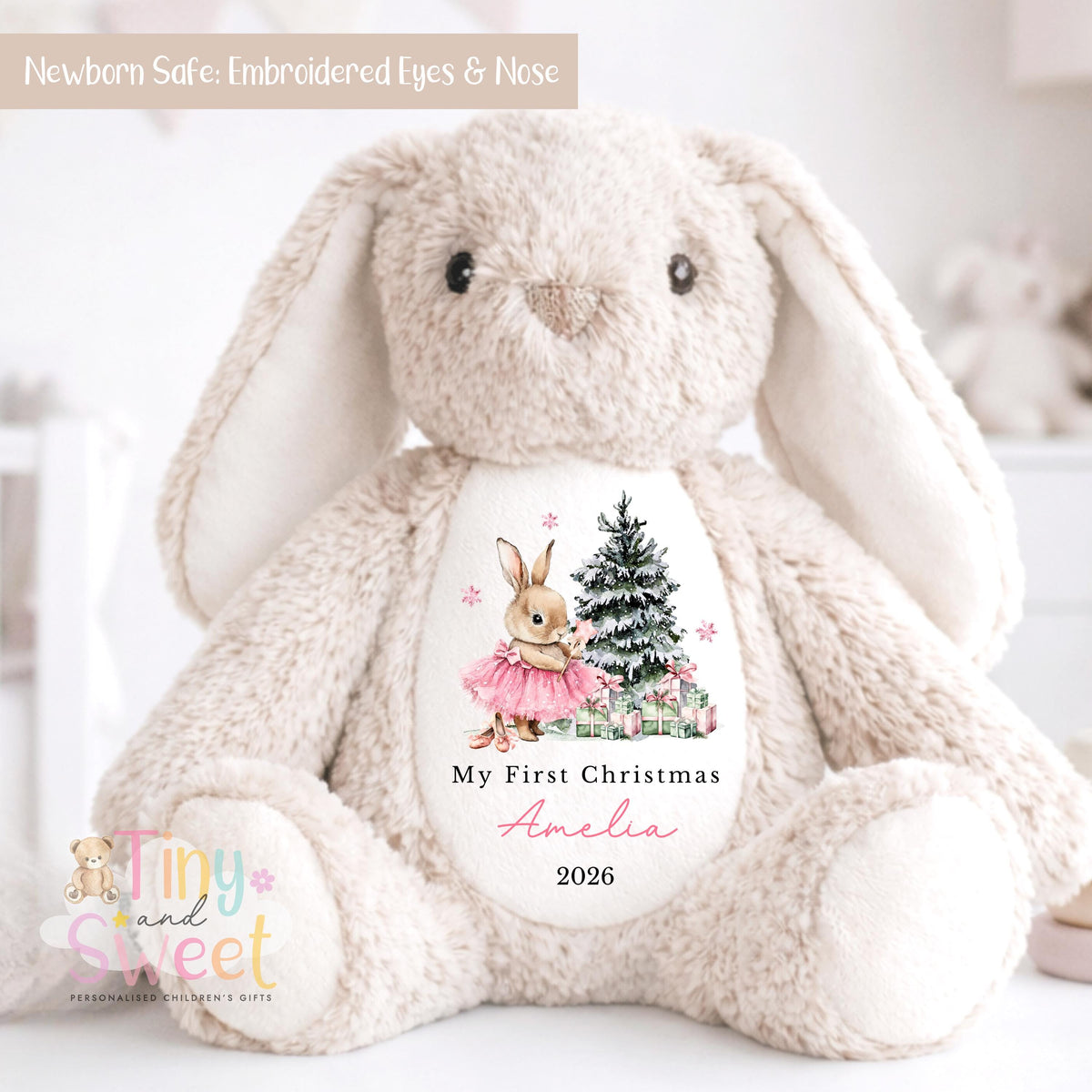 My First Christmas Pink Ballerina Bunny Personalised Soft Toy