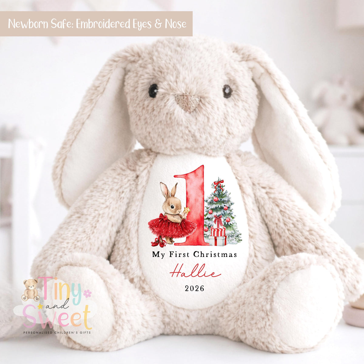 My First Christmas Bunny, Personalised Christmas Soft Toy, Baby’s First Christmas Soft Toy Gift, My First Christmas Keepsake, Christmas Bib