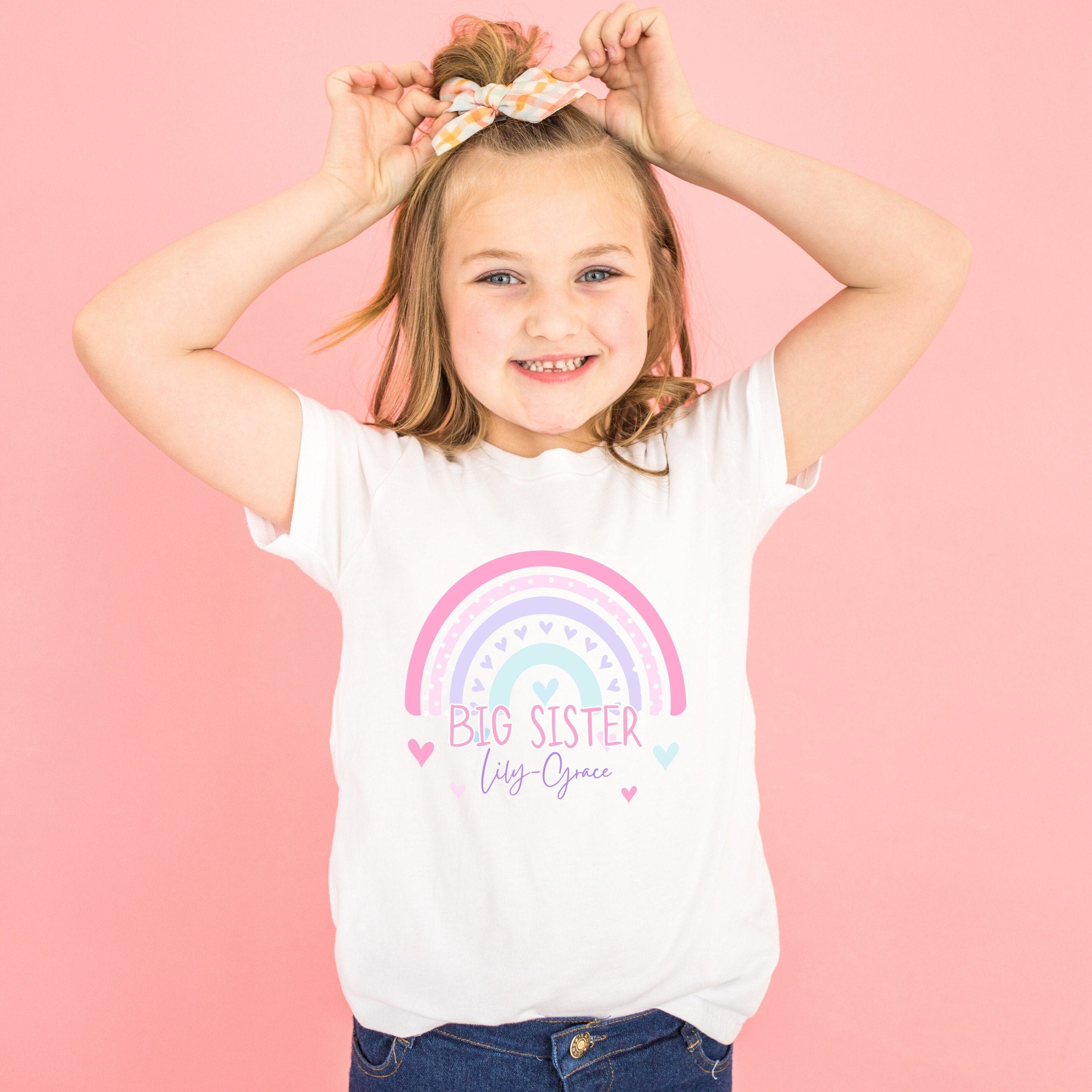 Pink Pastel Rainbow Big Sister Personalised T Shirt