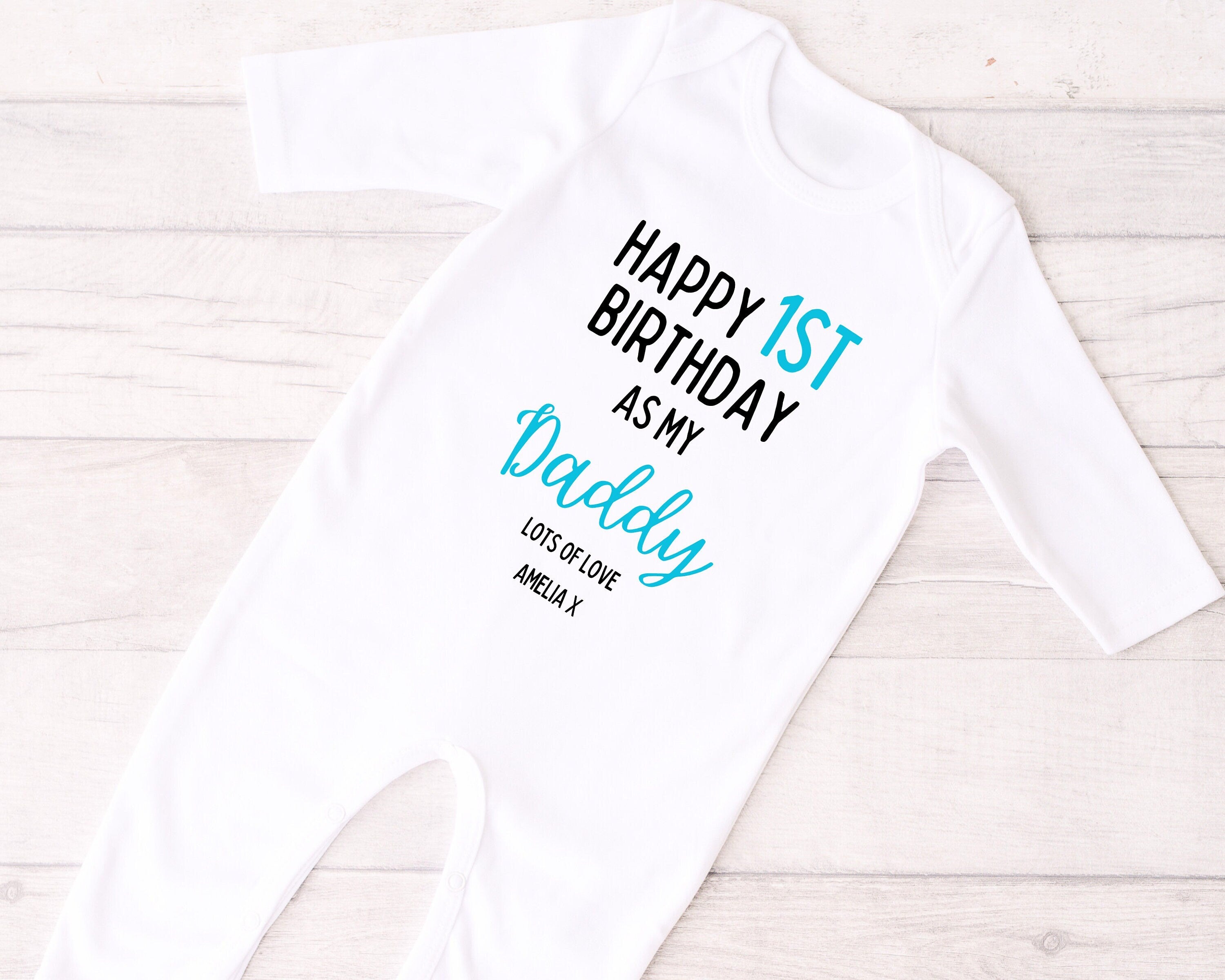 1st Birthday As My Daddy Bold Personalised Sleepsuit/Babygrow