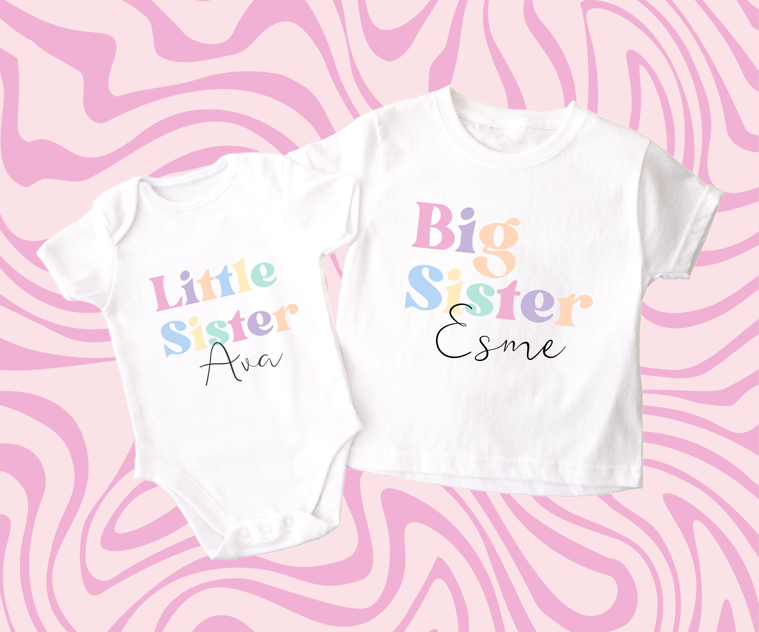 Retro Pastel Big Sister Personalised T Shirt