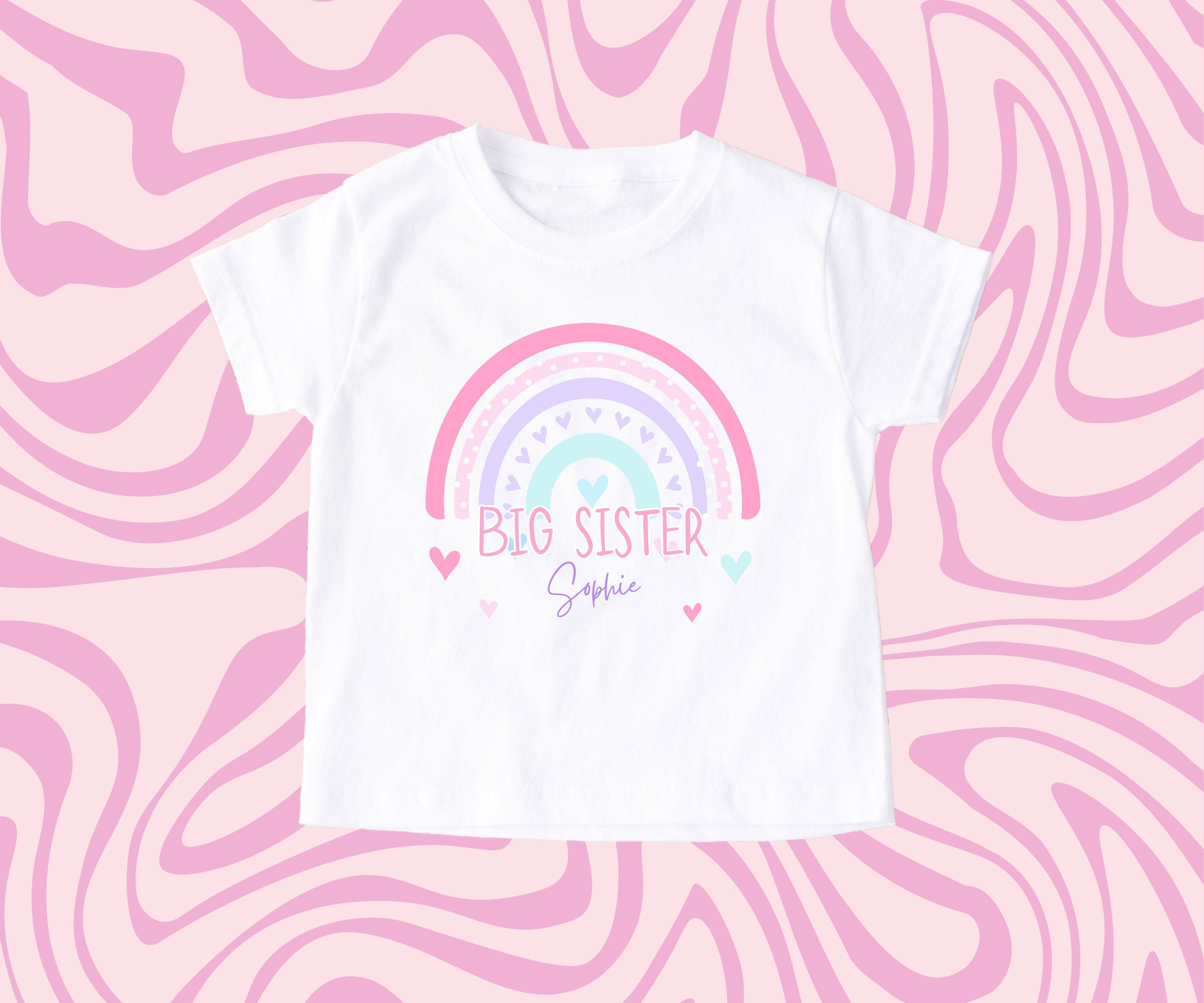 Pink Pastel Rainbow Big Sister Personalised T Shirt