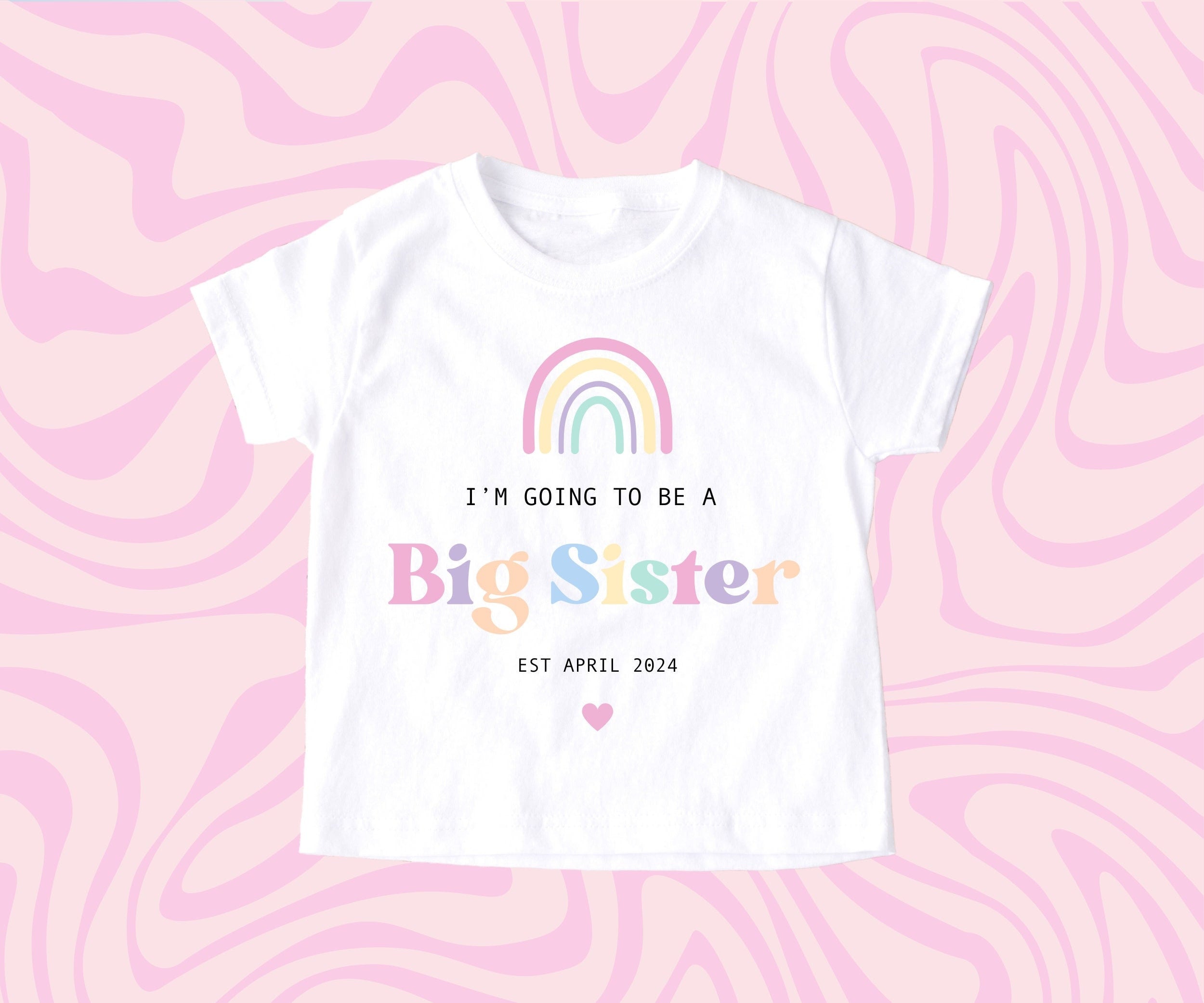 Pastel Retro Rainbow Big Sister Personalised T Shirt