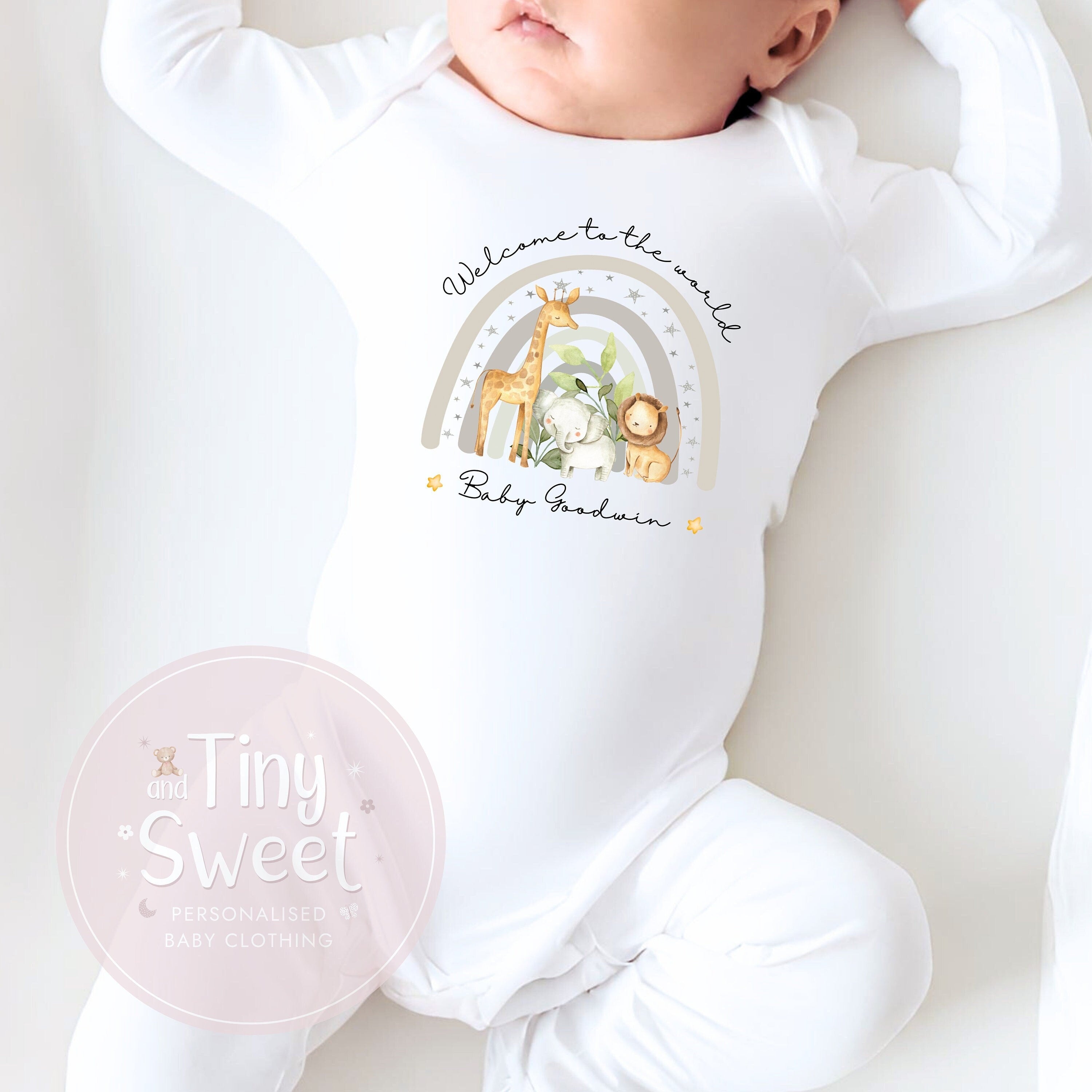Welcome To The World Safari Personalised Sleepsuit/Babygrow