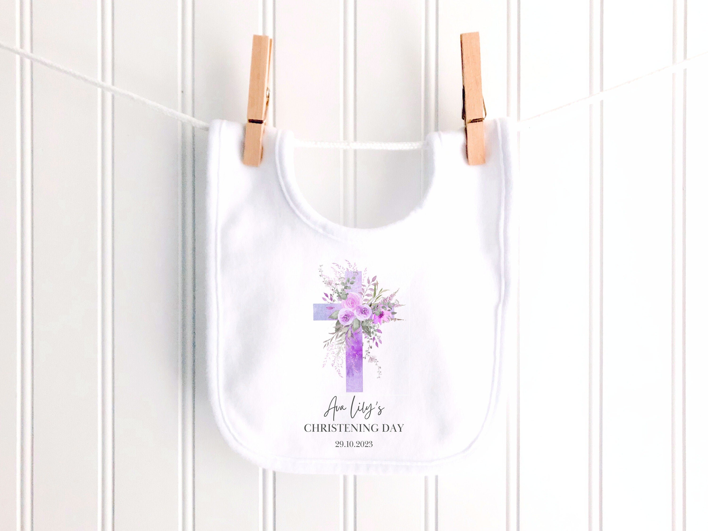 Lilac Floral Cross Personalised Christening Sleepsuit/Babygrow