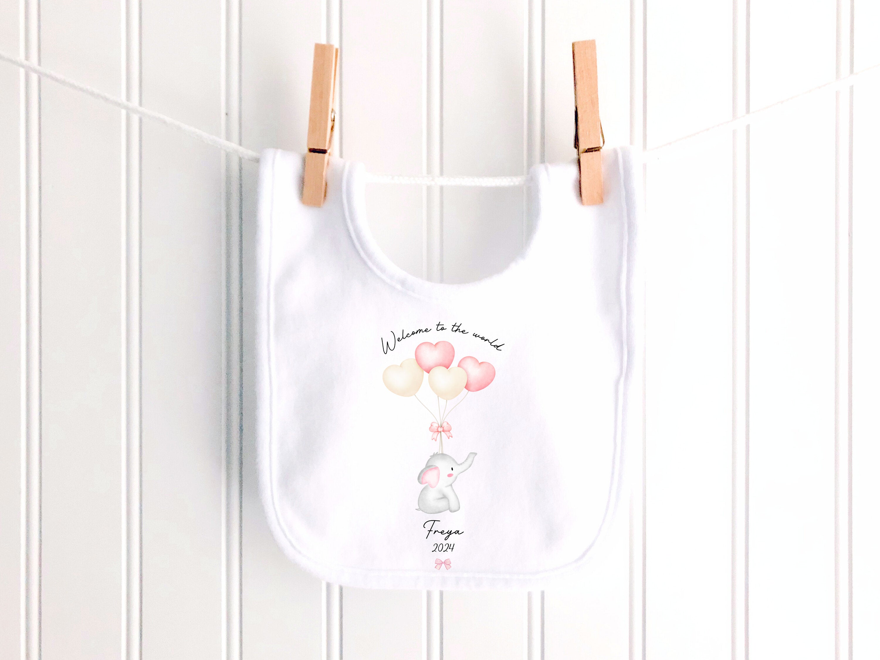 Pink Elephant Balloons Welcome To The World Personalised Sleepsuit/Babygrow