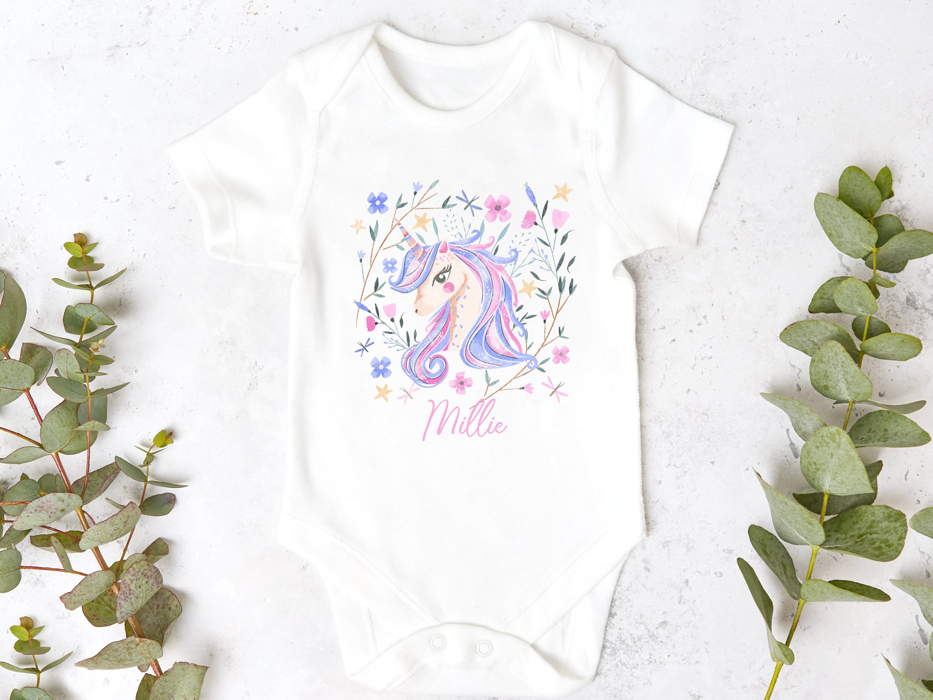 Pastel Unicorn Personalised Sleepsuit/Babygrow