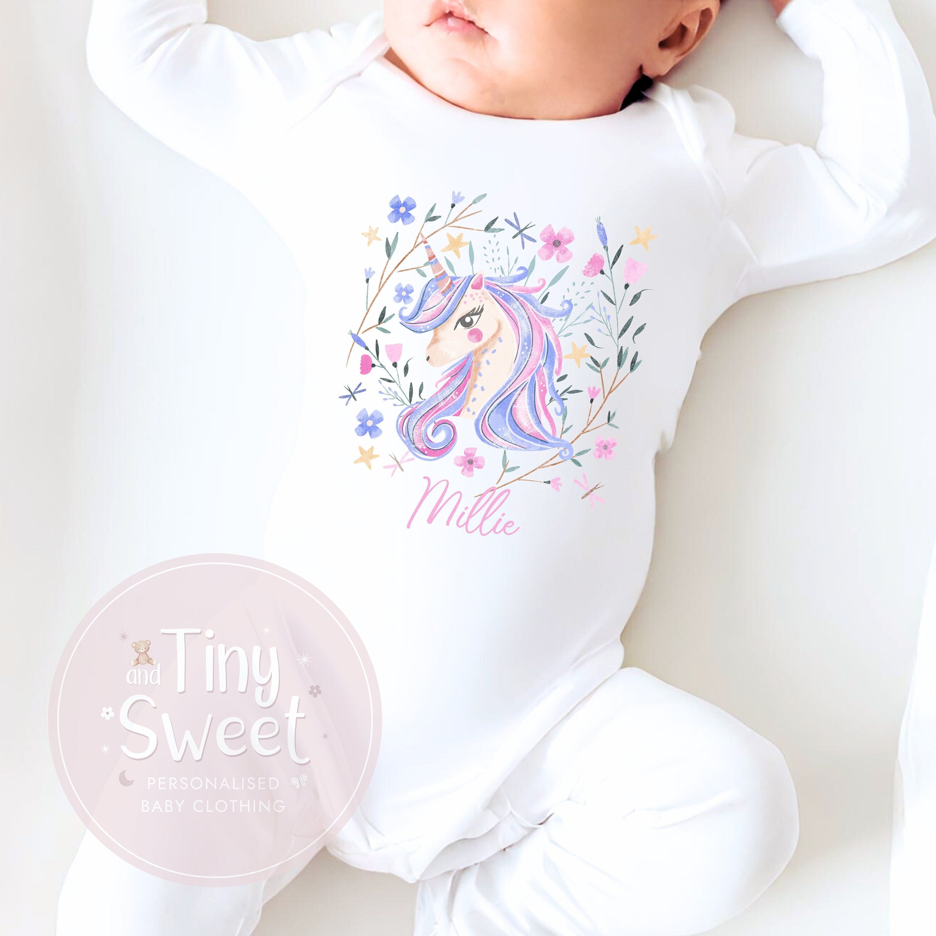 Pastel Unicorn Personalised Sleepsuit/Babygrow