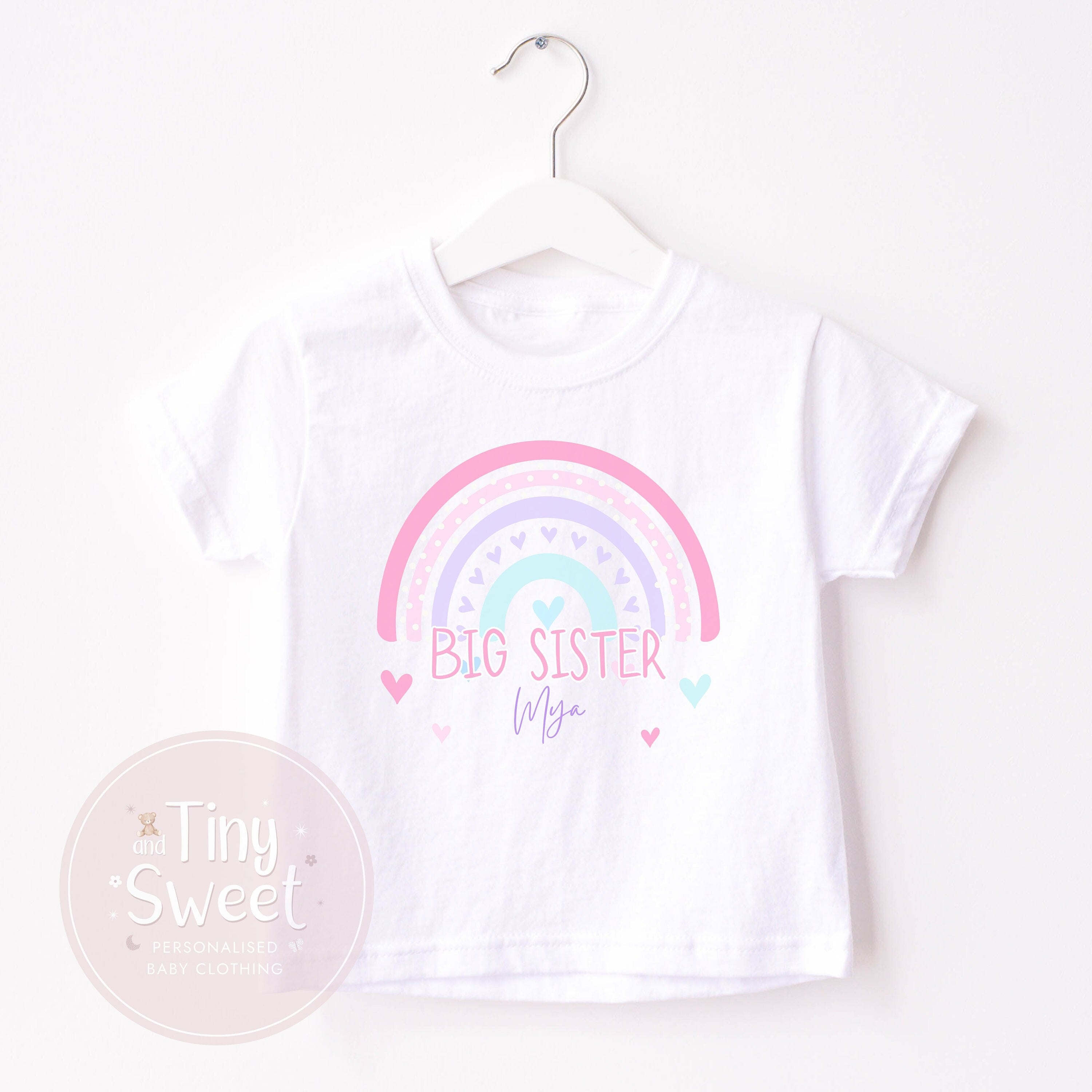 Pink Pastel Rainbow Big Sister Personalised T Shirt