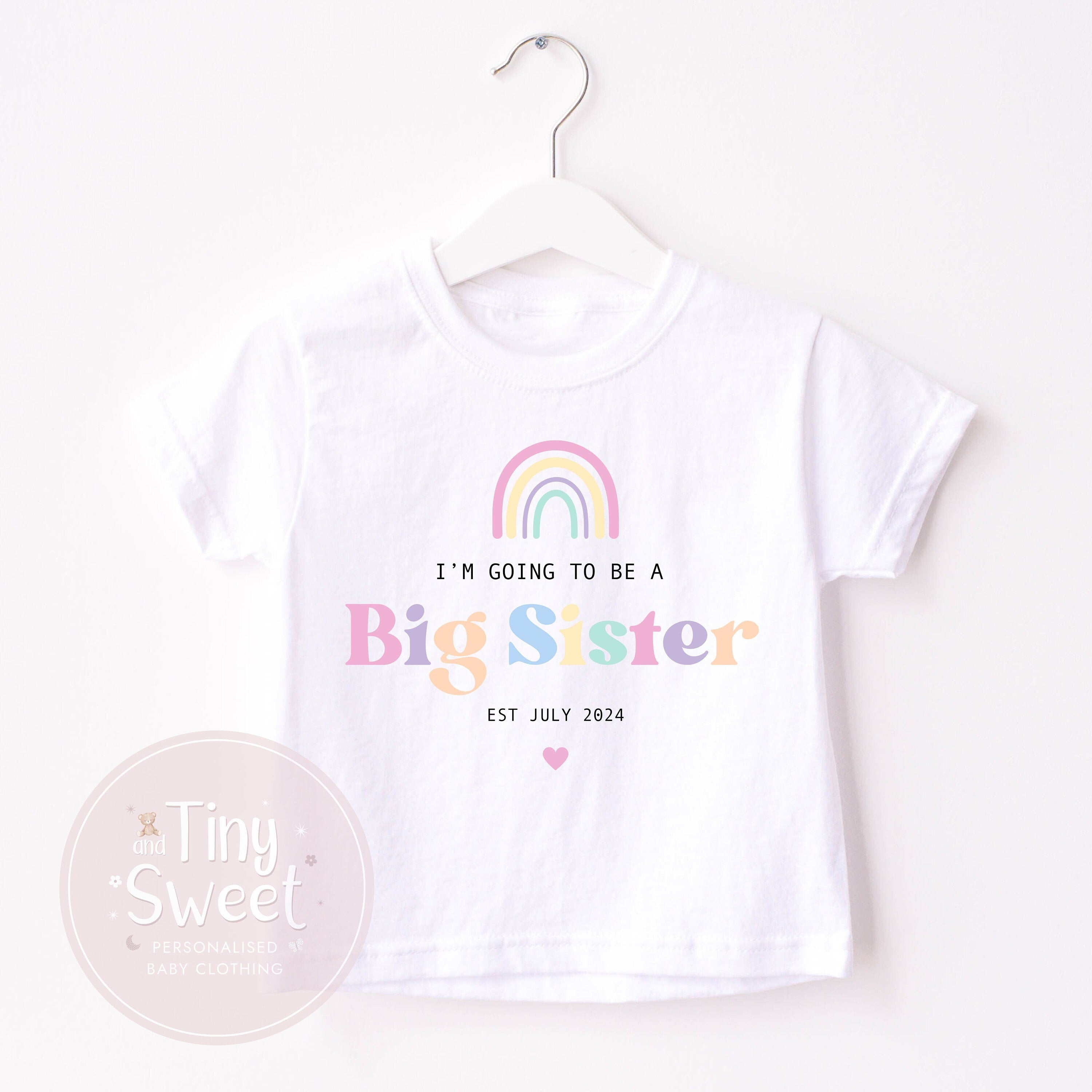 Pastel Retro Rainbow Big Sister Personalised T Shirt