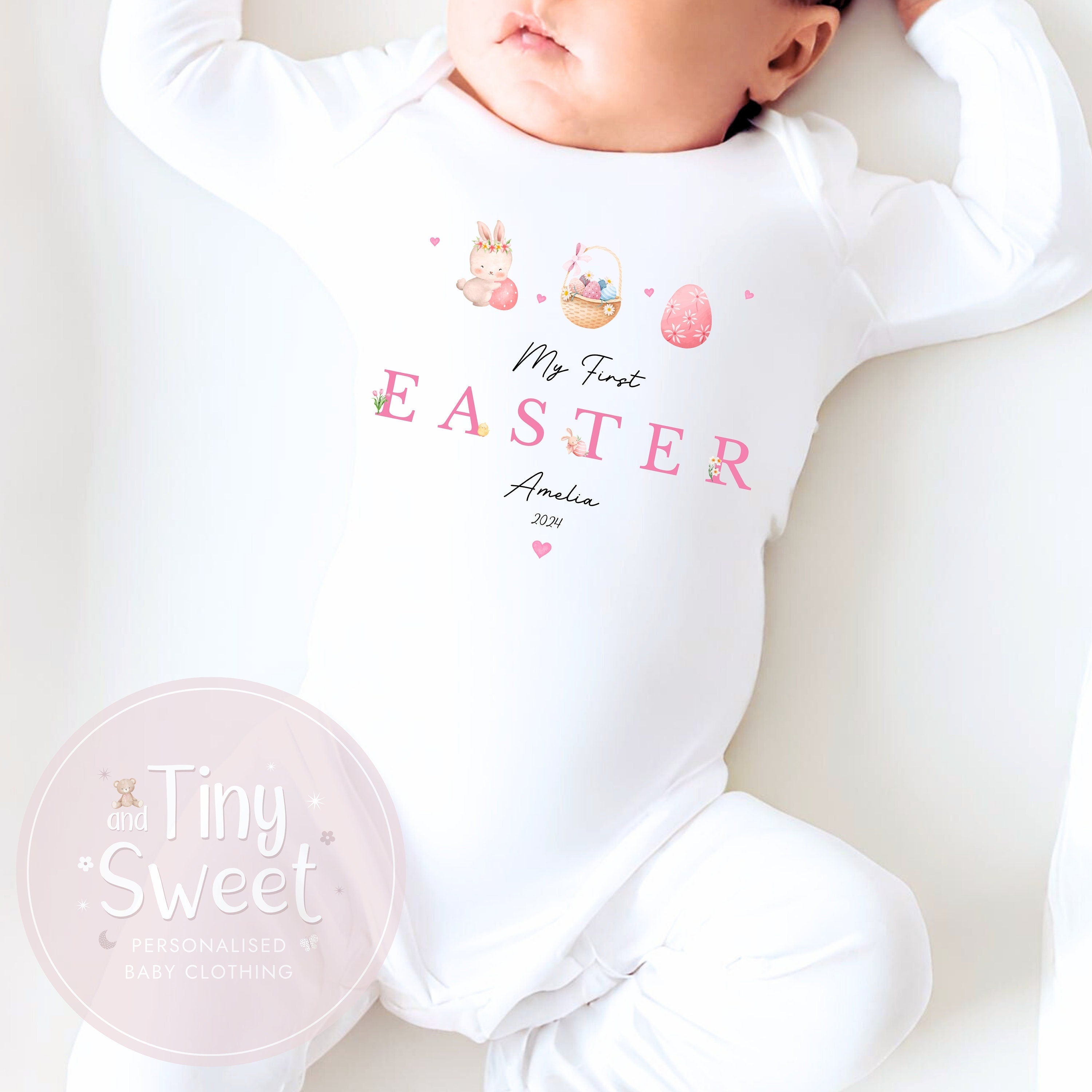 Pink My First Easter Personalised Sleepsuit/Babygrow