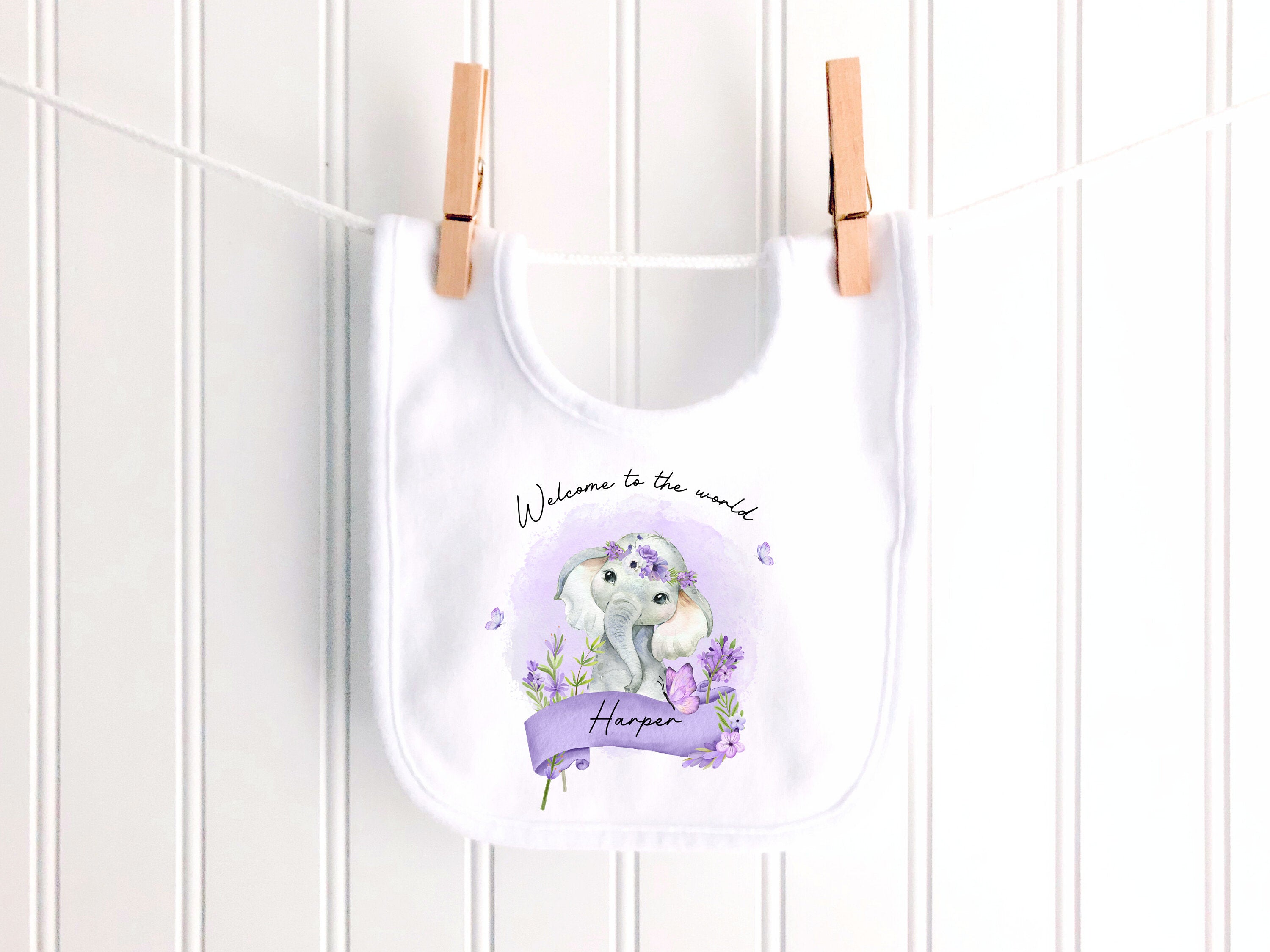 Purple Floral Elephant Welcome To The World Personalised Sleepsuit/Babygrow