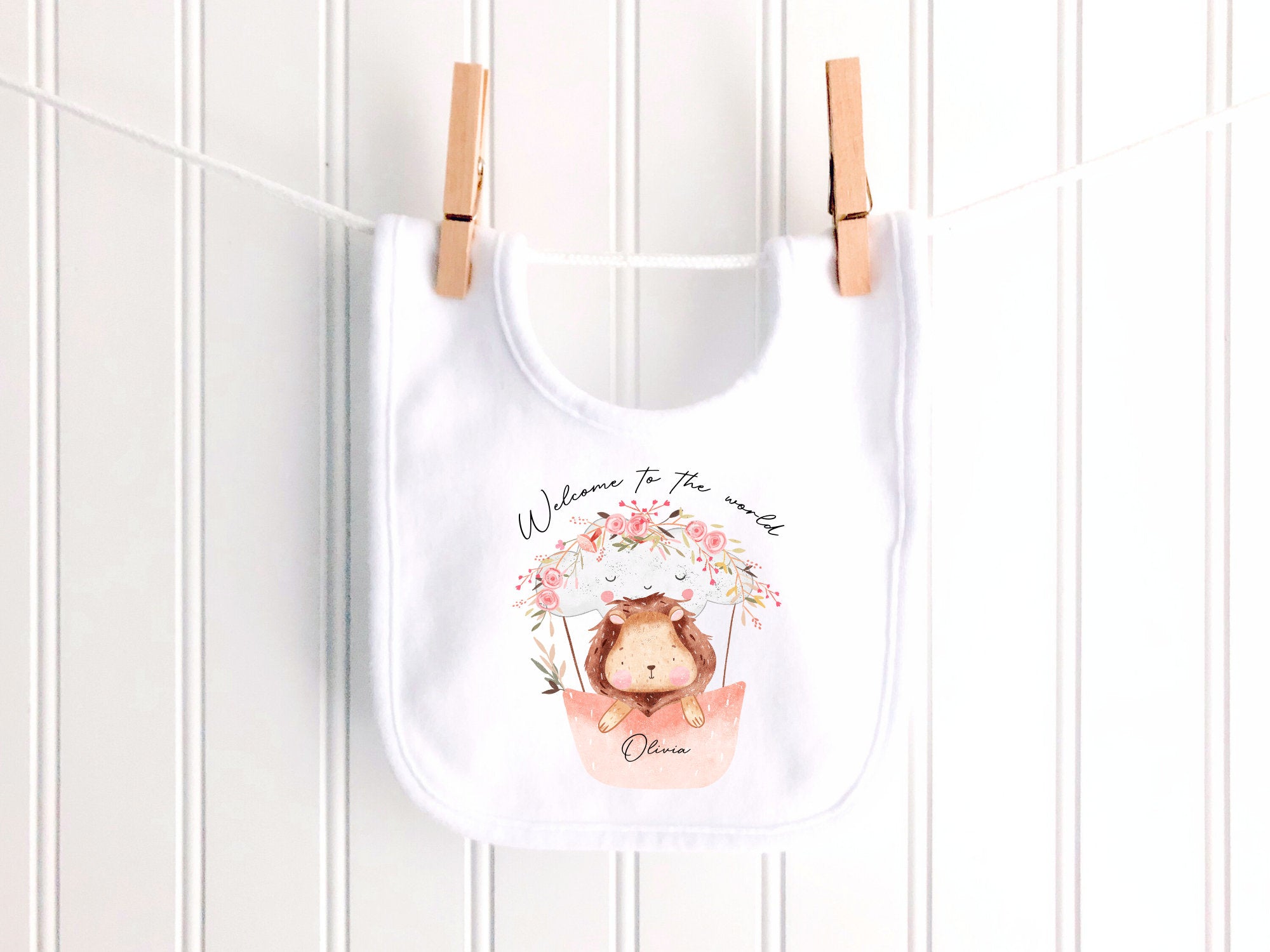 Floral Lion Welcome To The World Personalised Sleepsuit/Babygrow