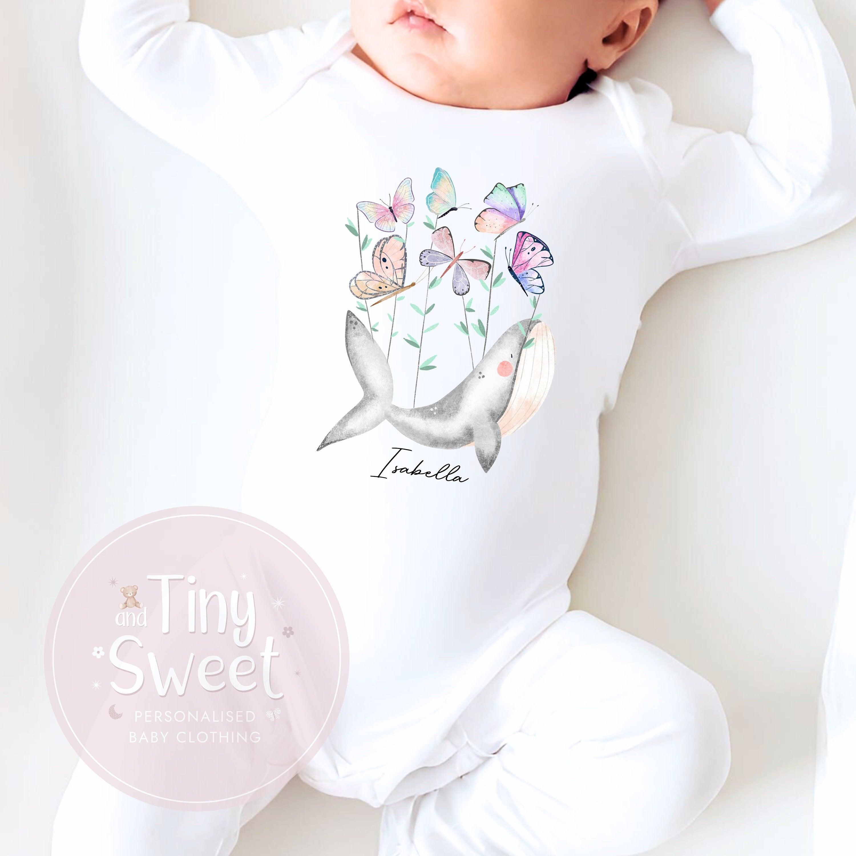Pastel Butterfly Whimsical Personalised Sleepsuit/Babygrow