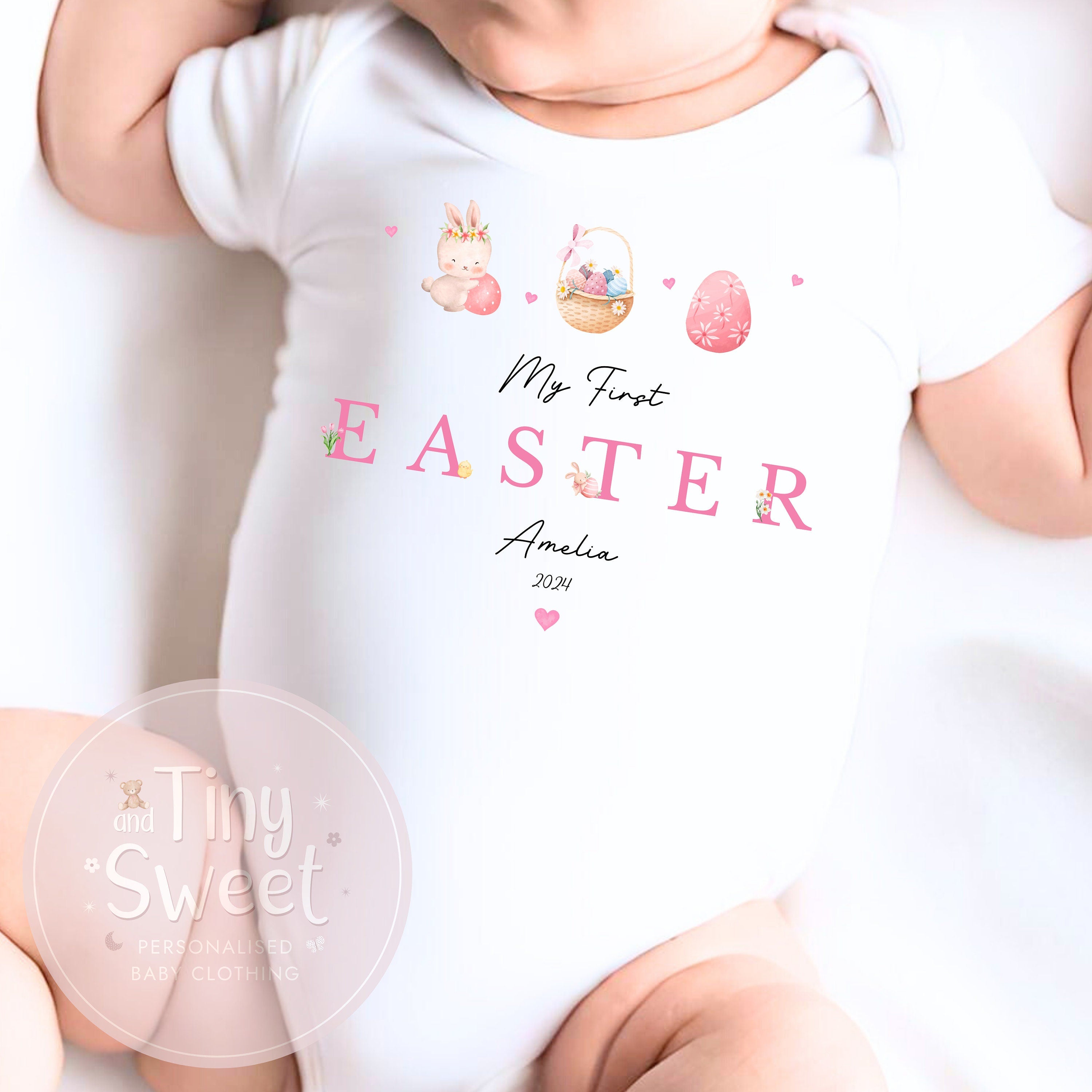 Pink My First Easter Personalised Sleepsuit/Babygrow