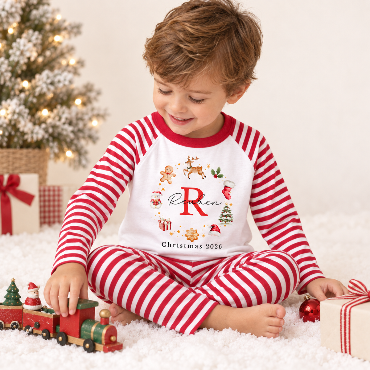 Personalised Christmas Wreath Red Pyjamas