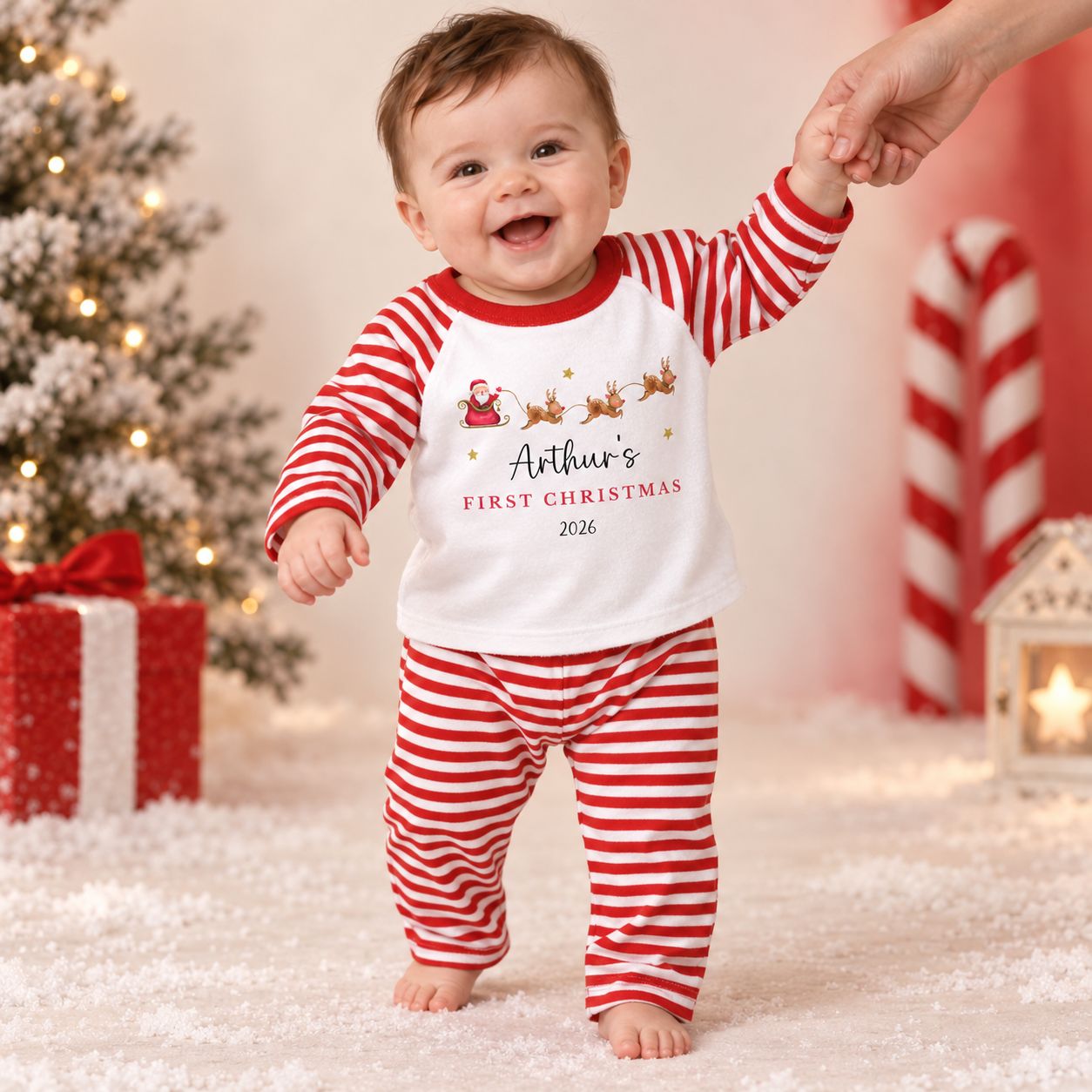 Personalised First Christmas Santa Sleigh Red Pyjamas