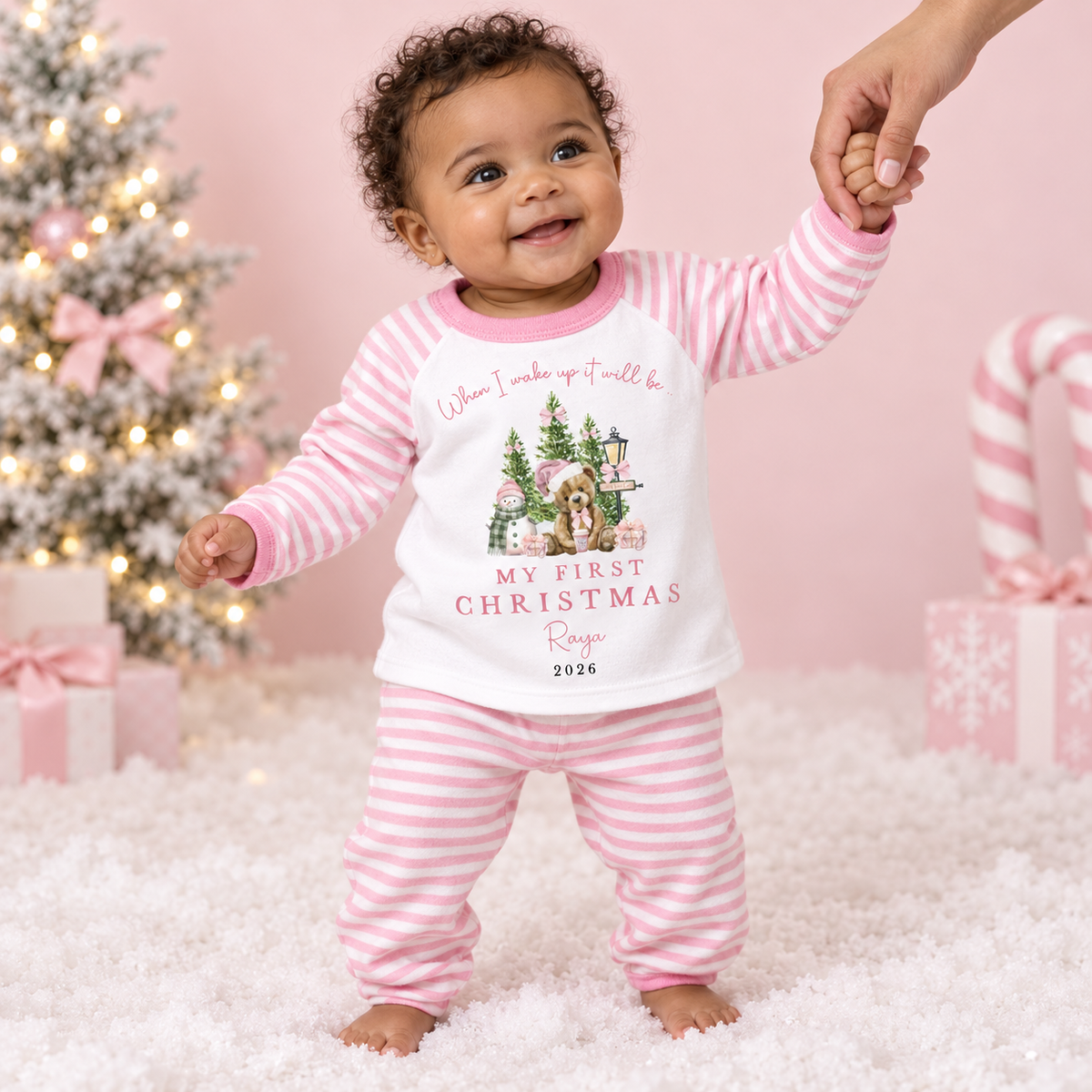 Personalised When I Wake Up First Christmas Teddy Bear Pink or Blue Pyjamas