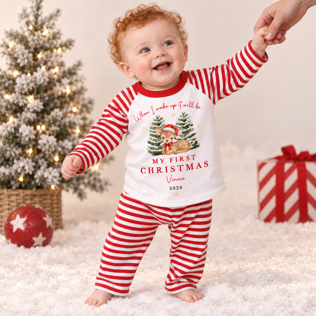 Personalised When I Wake Up First Christmas Deer Red Pyjamas