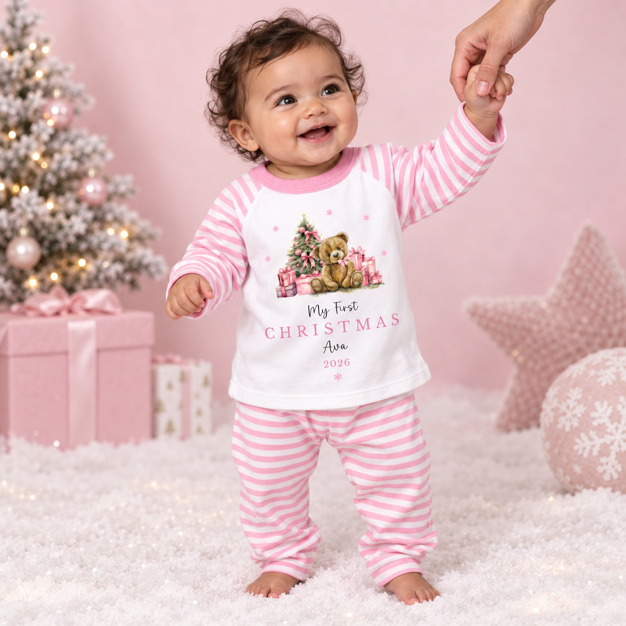 Personalised My First Christmas Teddy Bear Pink or Blue Pyjamas