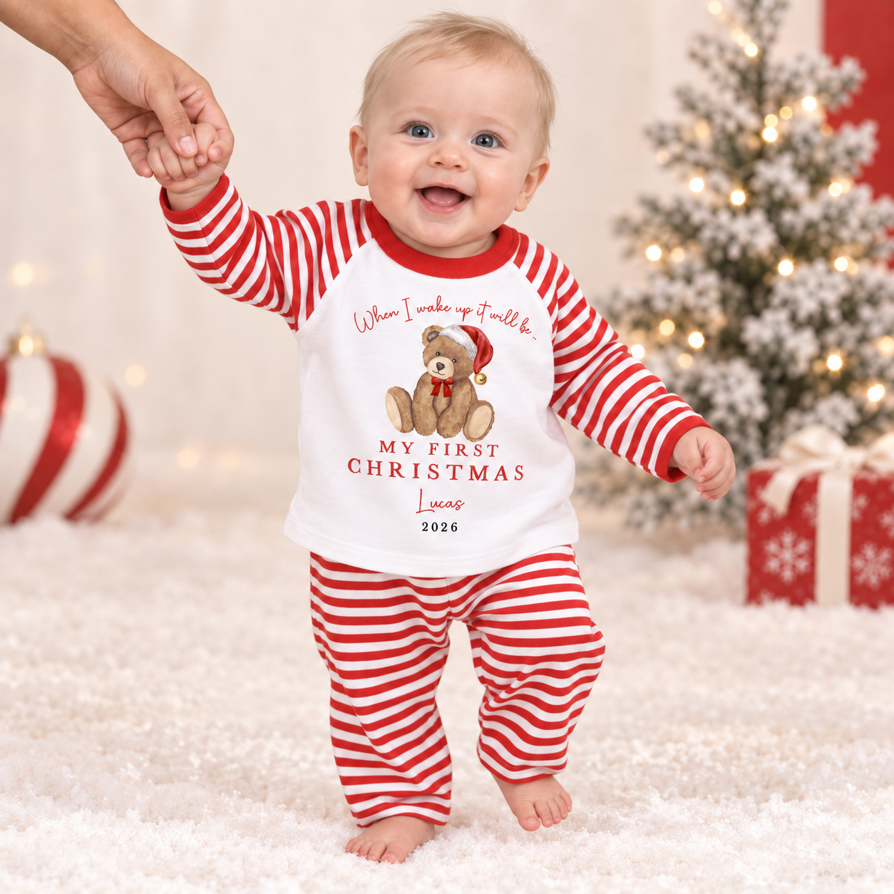 Personalised Christmas Teddy Red Pyjamas