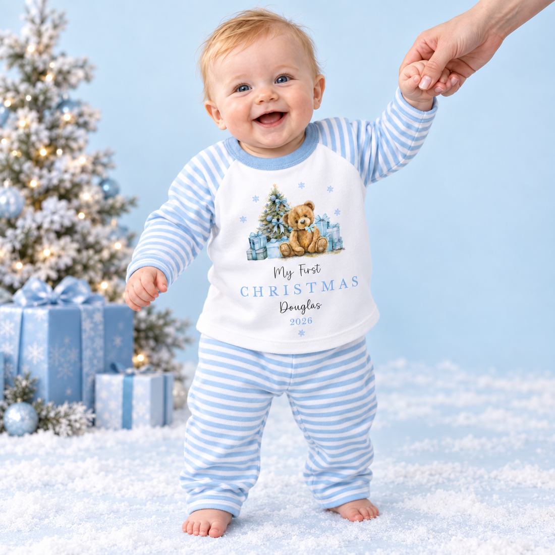 Personalised My First Christmas Teddy Bear Pink or Blue Pyjamas