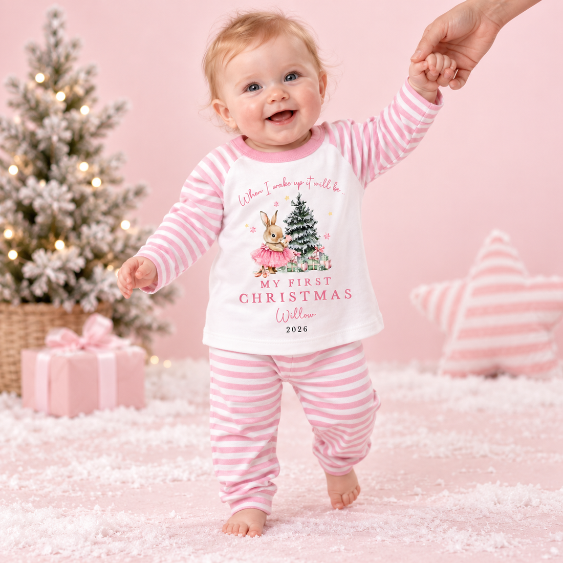 Personalised My First Christmas Ballerina Bunny Pink Pyjamas