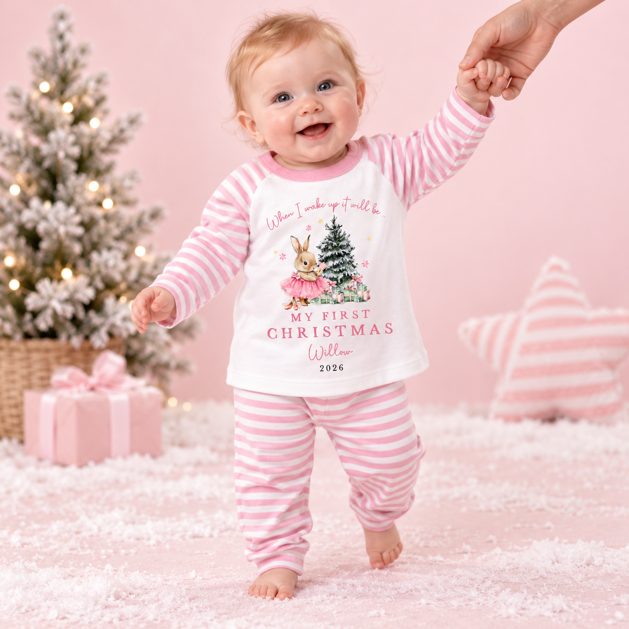 Personalised My First Christmas Ballerina Bunny Pink Pyjamas