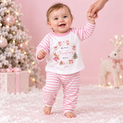 Personalised My First Christmas Bunny Wreath Pink or Blue Pyjamas