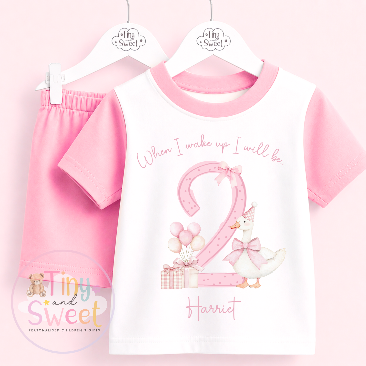 Pink Goose Personalised Short &amp; T Shirt Pyjama Set (Any Age)