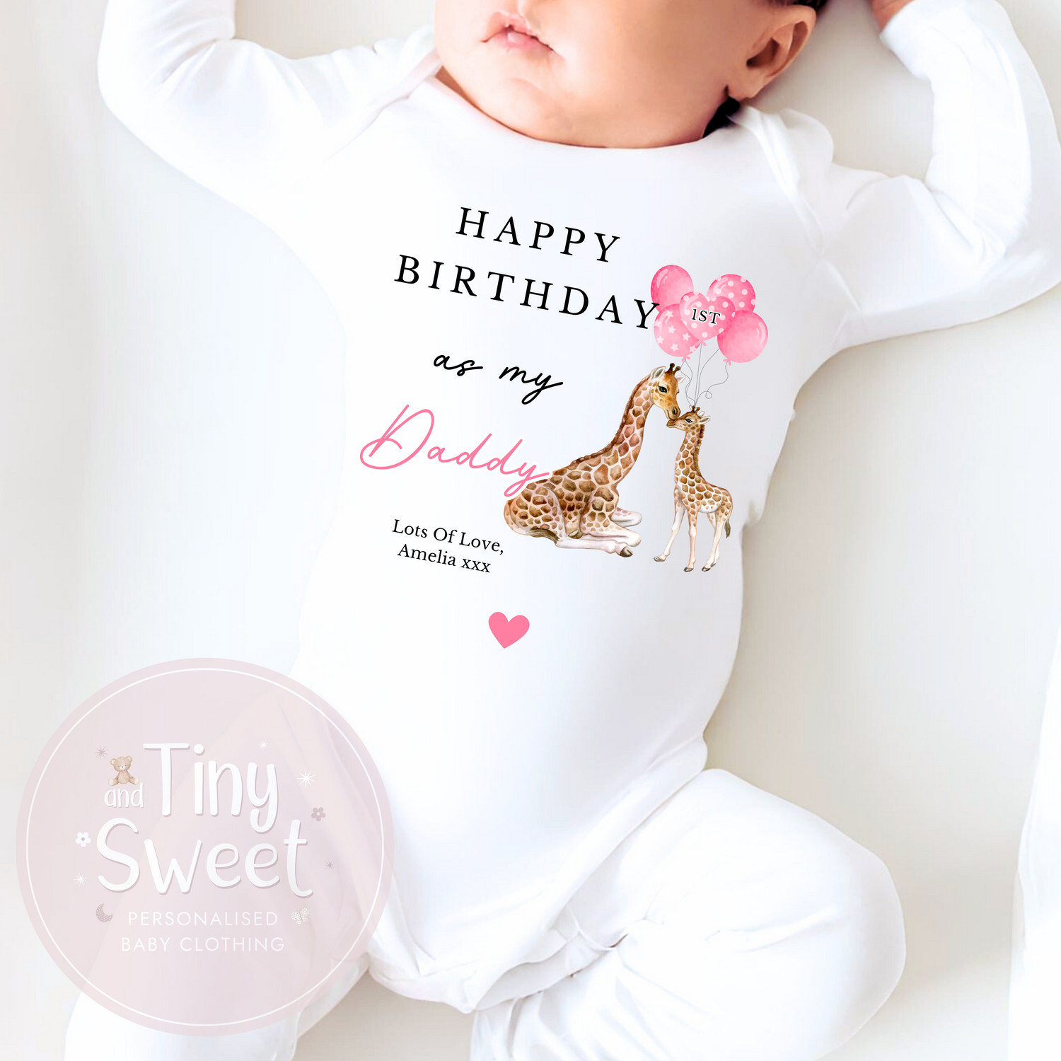 1st Birthday As My Daddy Giraffe Personalised Sleepsuit/Babygrow