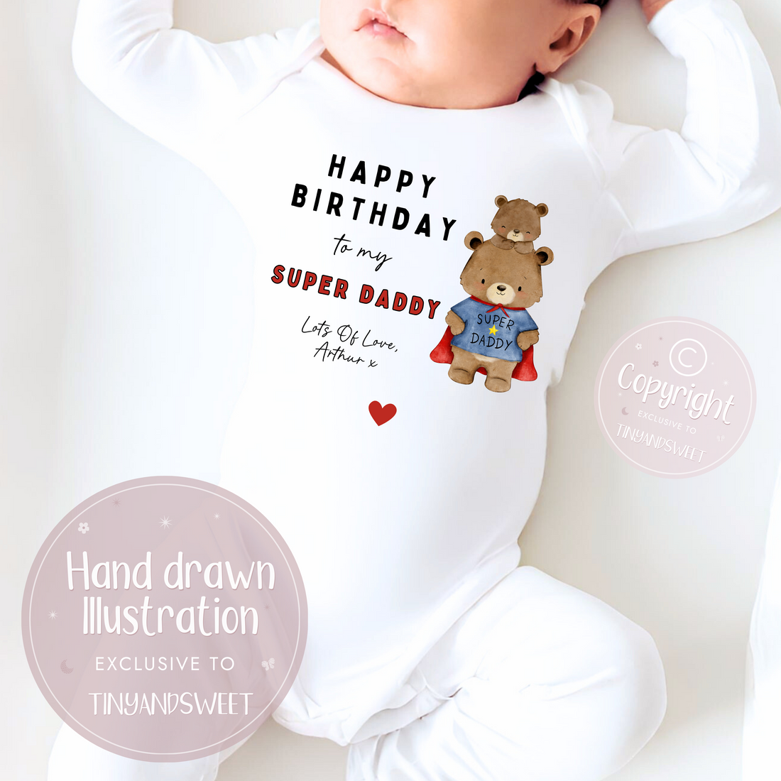 Happy Birthday To My Super Daddy Personalised Sleepsuit/Babygrow