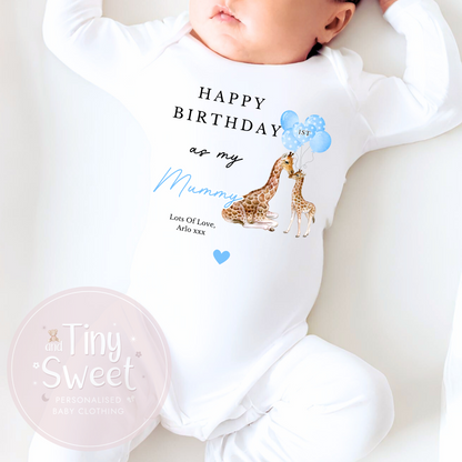 1st Birthday As My Mummy Giraffe Personalised Sleepsuit/Babygrow