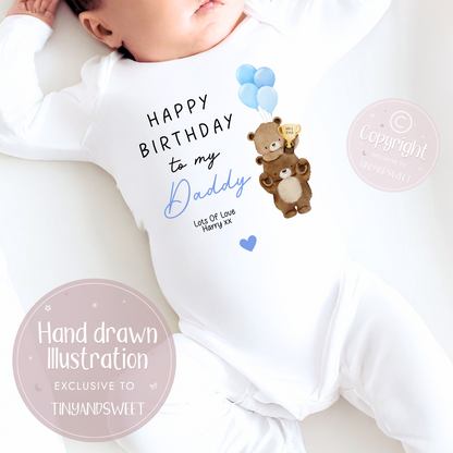 Happy Birthday Daddy No 1 Daddy Bear Personalised Sleepsuit/Babygrow