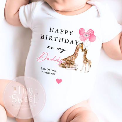 1st Birthday As My Daddy Giraffe Personalised Sleepsuit/Babygrow