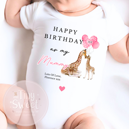 1st Birthday As My Mummy Giraffe Personalised Sleepsuit/Babygrow