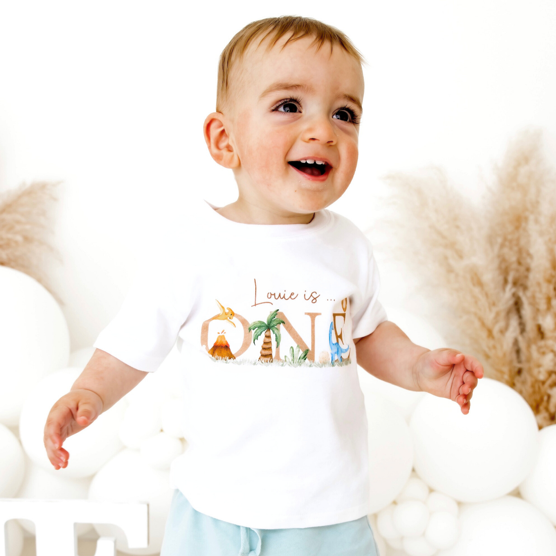 ANY AGE Beige Dinosaurs Personalised Birthday T Shirt