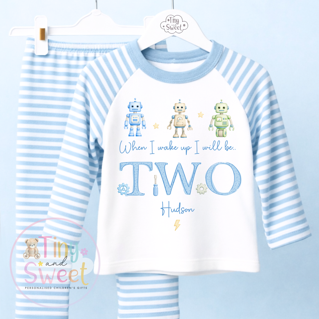 Blue Robot Personalised Birthday Pyjamas (Any Age!)