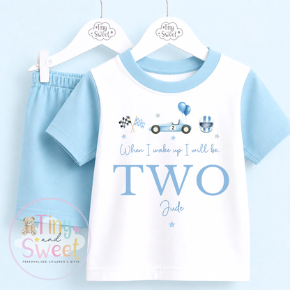 Blue Racing Personalised Short &amp; T Shirt Pyjama Set (Any Age)