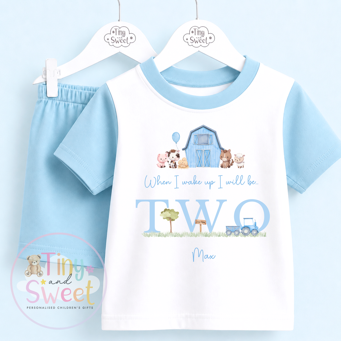 Blue Farm Personalised Short &amp; T Shirt Pyjama Set (Any Age)