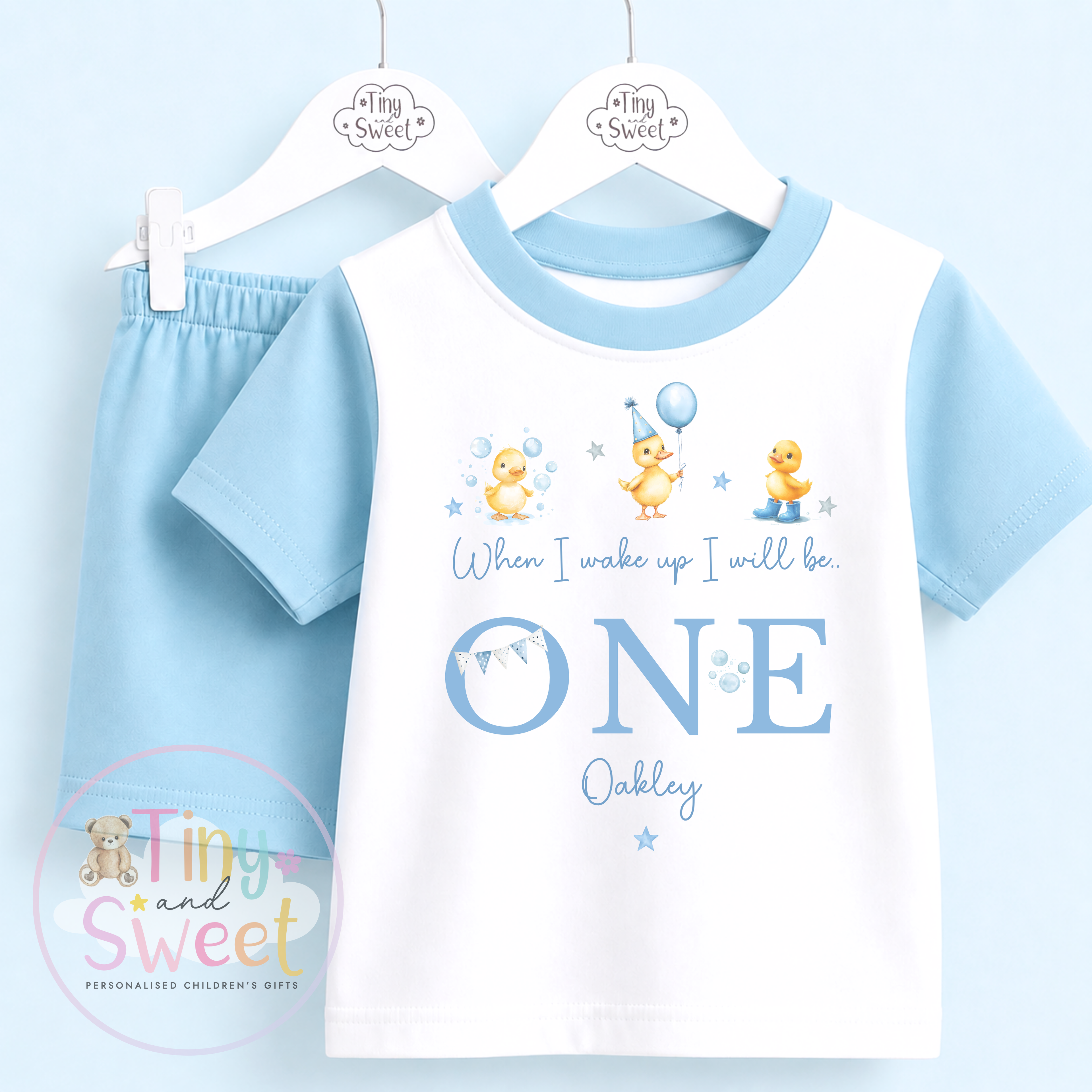 Blue Ducks Personalised Short &amp; T Shirt Pyjama Set (Any Age)
