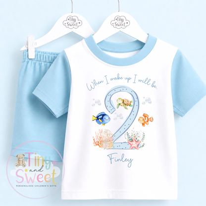Blue Under The Sea Personalised Short &amp; T Shirt Pyjama Set (Any Age)