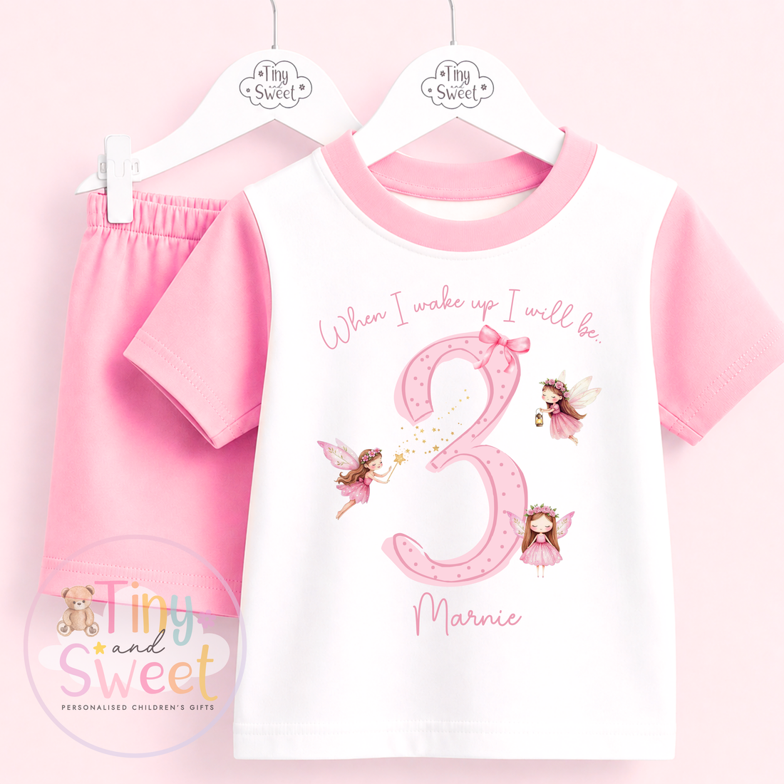 Pink Fairy Personalised Short &amp; T Shirt Pyjama Set (Any Age)