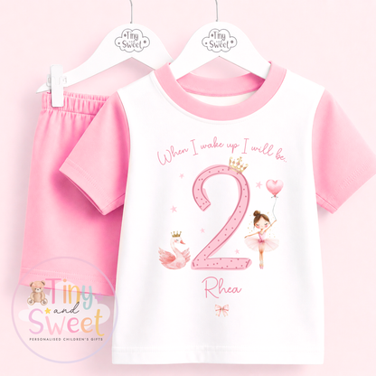 Pink Ballerina Personalised Short &amp; T Shirt Pyjama Set (Any Age)