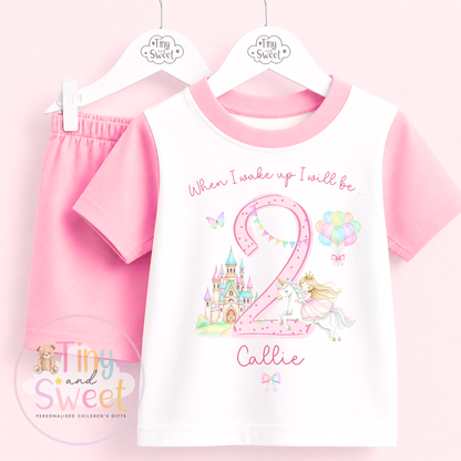 Pink Rainbow Princess Personalised Short &amp; T Shirt Pyjama Set (Any Age)