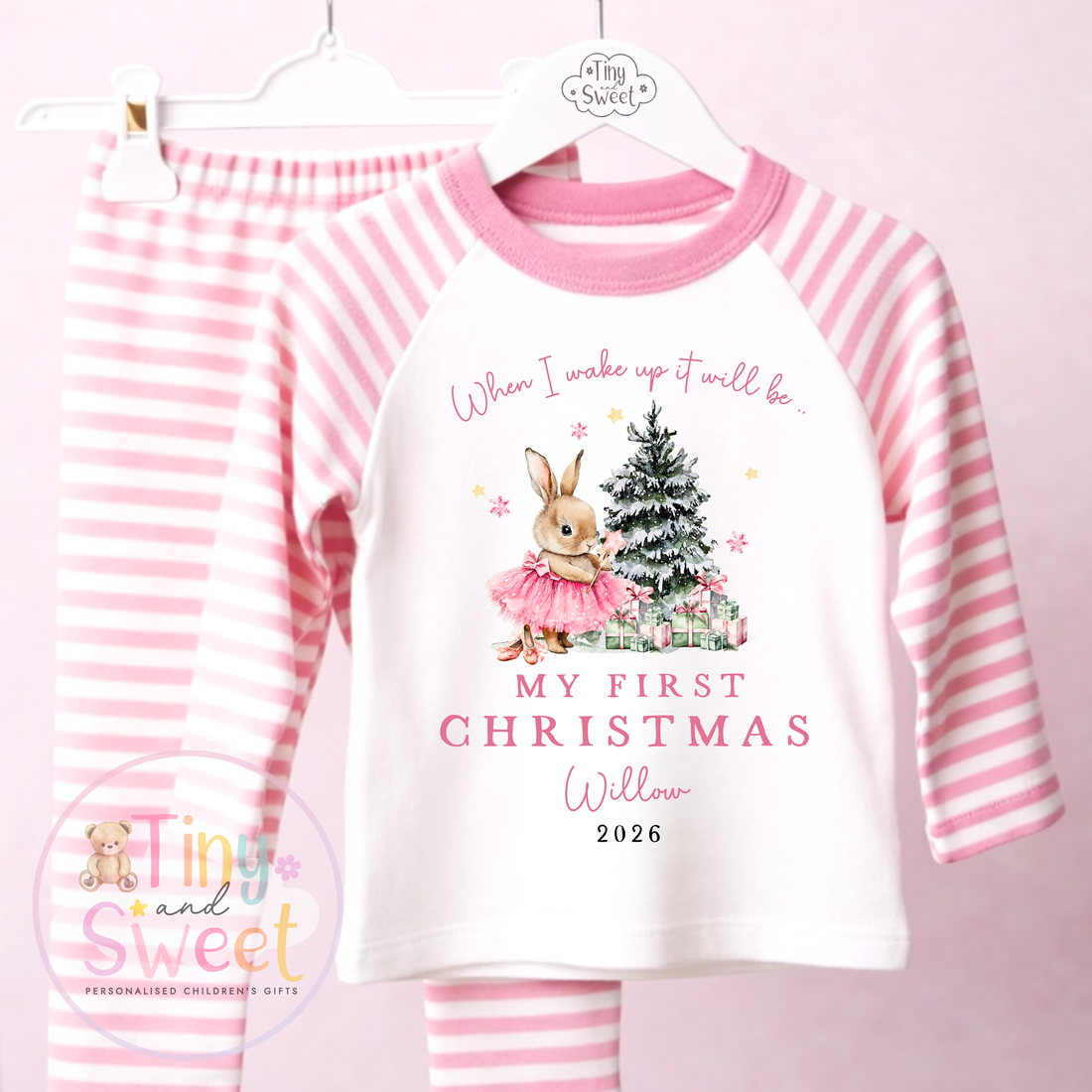 Personalised My First Christmas Ballerina Bunny Pink Pyjamas