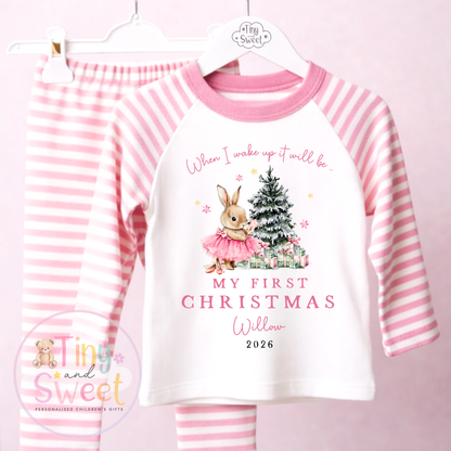 Personalised My First Christmas Ballerina Bunny Pink Pyjamas